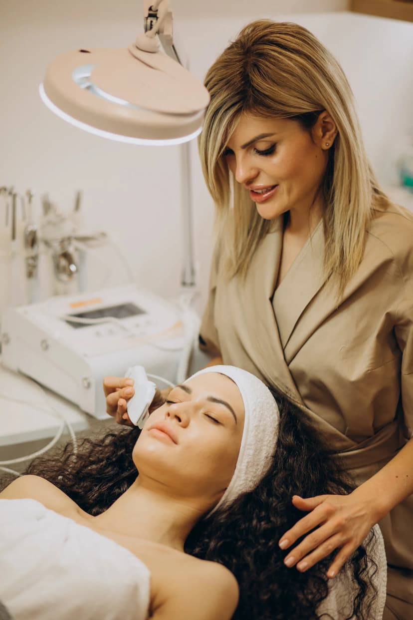 Profissional de estética realizando tratamento facial em cliente